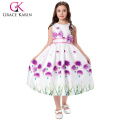 Grace Karin Niños patrón de hierba sin mangas de cuello redondo Bow-Knot Decorado 12 años niña sin vestir los niños Vestido CL008996-1